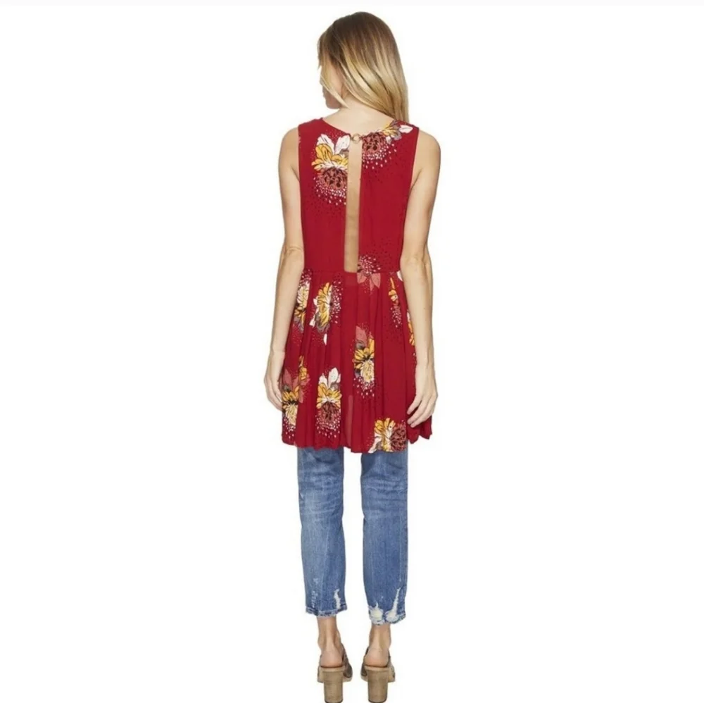 FREE PEOPLE Lovely Day Printed Tunic Red‎ Dress size xs - Picture 3 of 6